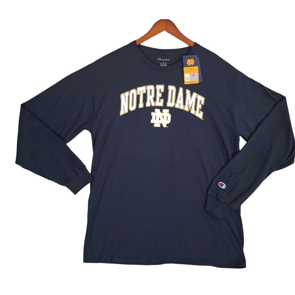 Champion Notre Dame Fighting Irish Mens Navy Blue Long Sleeve T-Shirt Large NEW